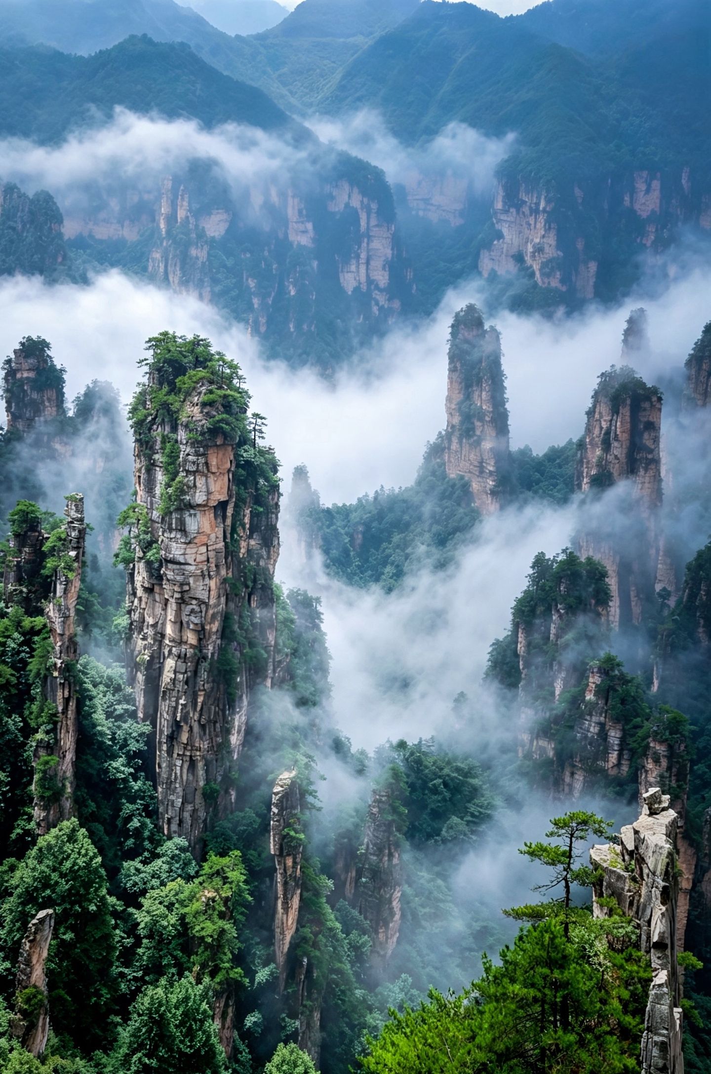 张家界云海翻涌的峰林
